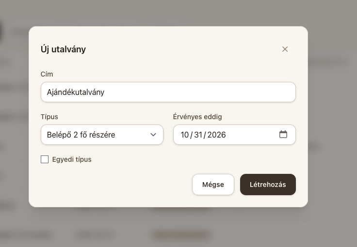 Új utalvány létrehozása
